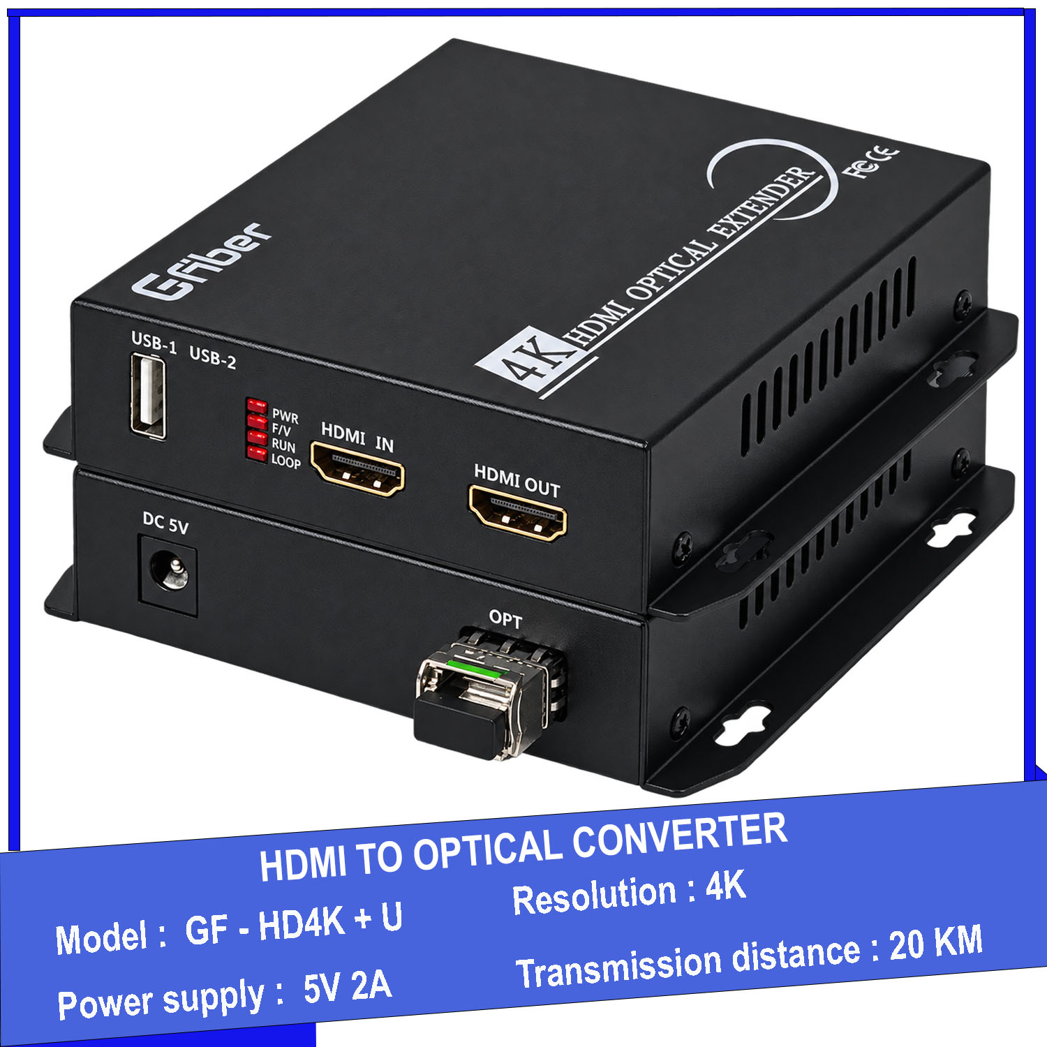 Bộ chuyển đổi hdmi sang quang 4K có cổng USB Model: GF-HD4K+ U