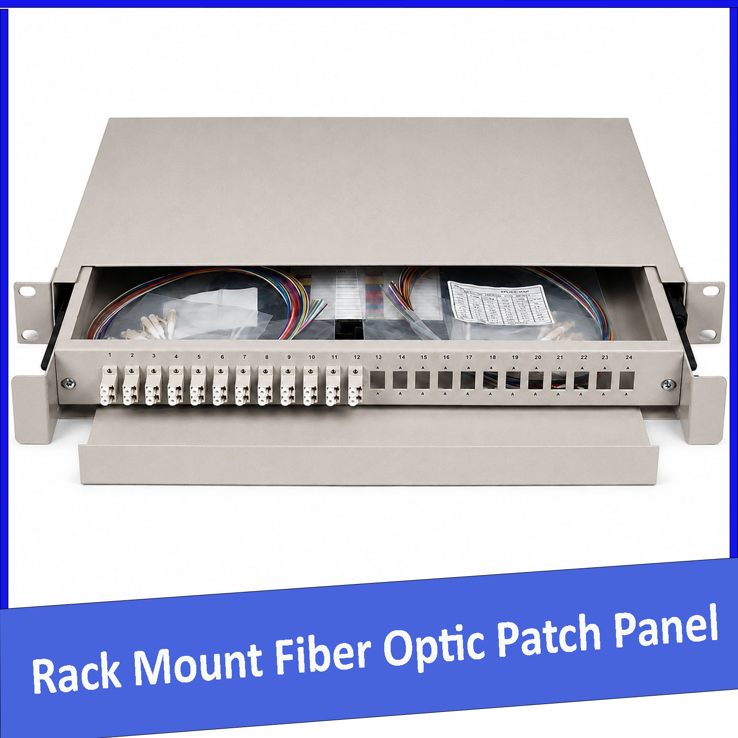 Hộp phối quang ODF 24FO lắp rack khay trượt multimode LC OM2 OM3 ( 24 sợi , 24 core )