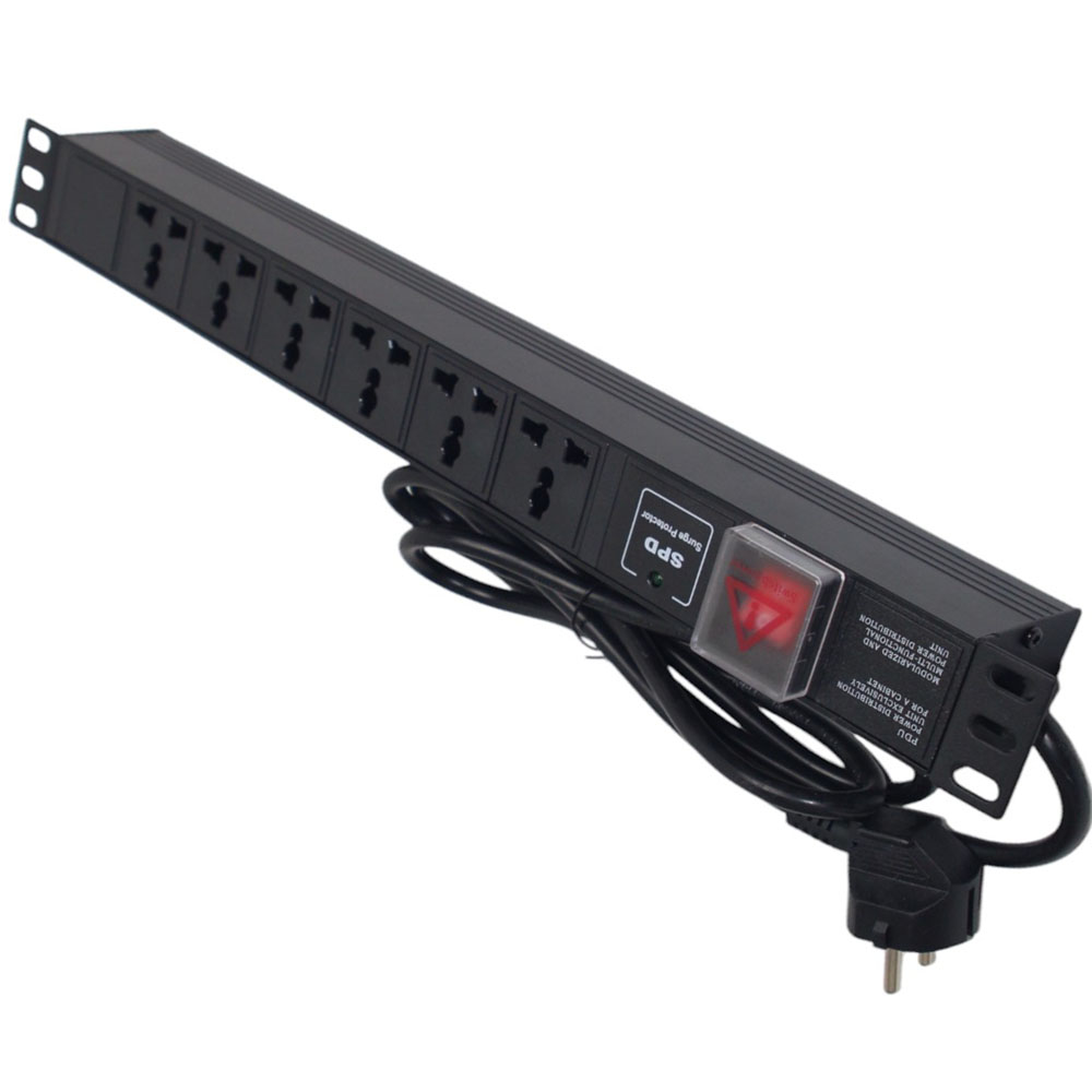 Ổ cắm điện, Thanh nguồn PDU 6 ổ chống sét ( SPD Surge Protector ) 1U gắn rack 19″ -3