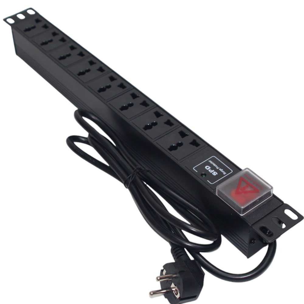 Ổ cắm điện, Thanh nguồn PDU 8 ổ chống sét ( SPD Surge Protector ) 1U gắn rack 19″ -2