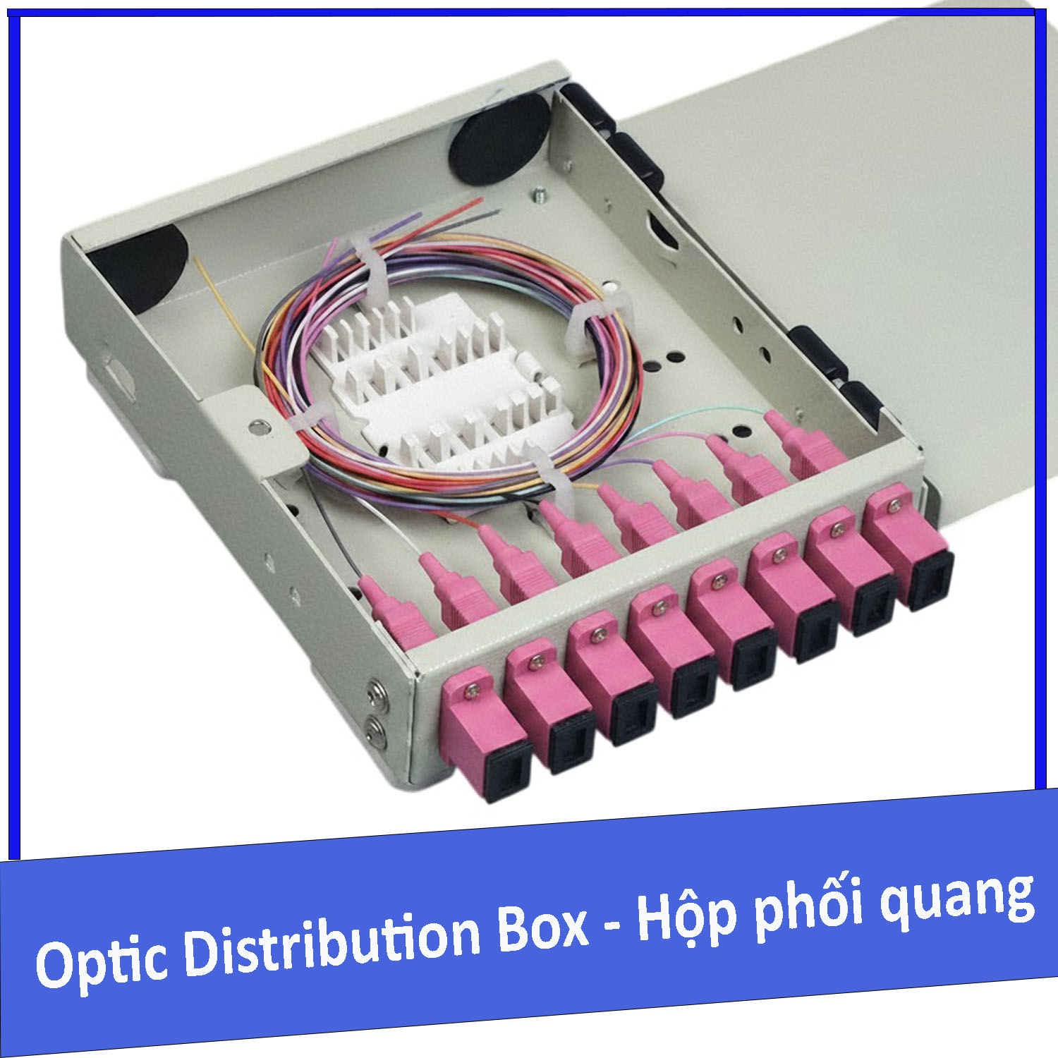 Hộp phối quang ODF 8FO gắn tường bằng thép Multimode OM4 SC/UPC ( Mini Box ODF 8FO )